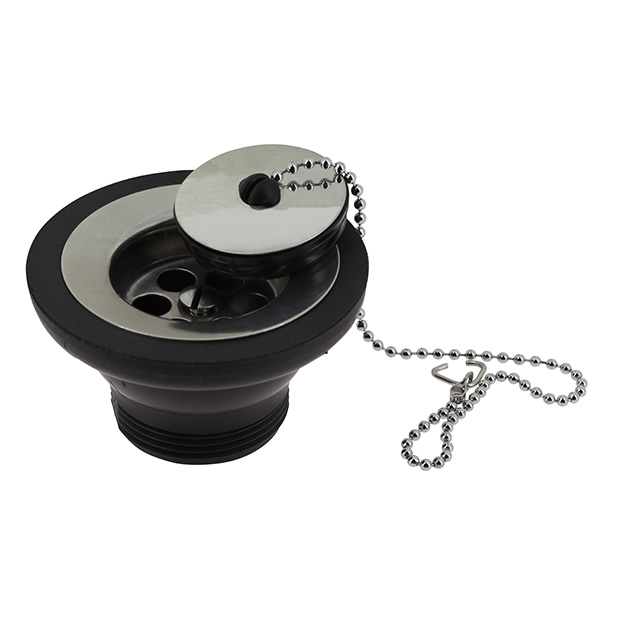 Wastafelplug met inox plug, rubberen stop en ketting, type 558R