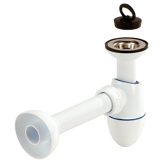 Plugbekersifon met muurbuis, rozet en rubberen stop, type C2950/C2951