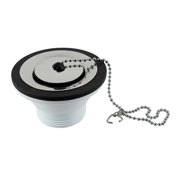 Wastafelplug met inox plug, rubberen stop en ketting, type 558Y